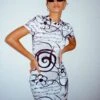 Dahara Mini Dress In Mono Doodle Black And White