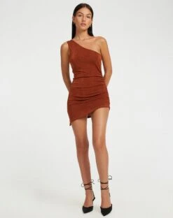 Aderai Mini Dress In Coffee Bean -Outlet Modi Vora Store ADERAI DRESS COFFEE BEAN SLINKY CREPE114927