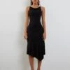 Adina Asymmetric Hem Midi Dress In Slinky Black