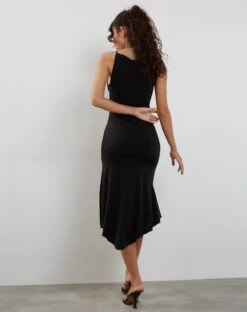 Adina Asymmetric Hem Midi Dress In Slinky Black -Outlet Modi Vora Store ADINA DRESS BLACK SLINKY ADINA DRESS BLACK SLINKY248