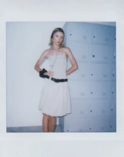 Aldari Bandeau Midi Dress In Tailoring Tan Pinstripe -Outlet Modi Vora Store ALDARI DRESS TAILORING TAN PINSTRIPE