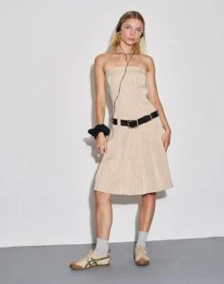 Outlet Modi Vora Store -Outlet Modi Vora Store ALDARI DRESS TAILORING TAN PINSTRIPE 2