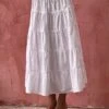 Izumi Tiered Midi Skirt In Poplin White