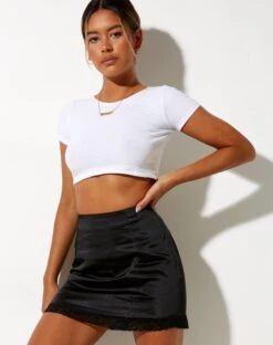 Alma Mini Skirt In Satin Black -Outlet Modi Vora Store ALMA SKIRT HEAVEY SATIN BLACK 1383313