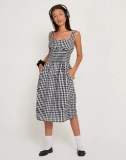 Ambrose Midi Dress In Black And White Gingham -Outlet Modi Vora Store AMBROSE DRESS BLACK WHITE MINI GINGHAM 184264