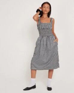 Ambrose Midi Dress In Black And White Gingham -Outlet Modi Vora Store AMBROSE DRESS BLACK WHITE MINI GINGHAM 184274