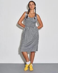 Ambrose Midi Dress In Black And White Gingham