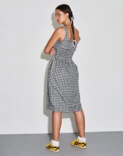 Ambrose Midi Dress In Black And White Gingham -Outlet Modi Vora Store AMBROSE DRESS MINI GINGHAM BLACK WHITE 2