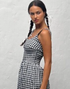Ambrose Midi Dress In Black And White Gingham -Outlet Modi Vora Store AMBROSE DRESS MINI GINGHAM BLACK WHITE 3