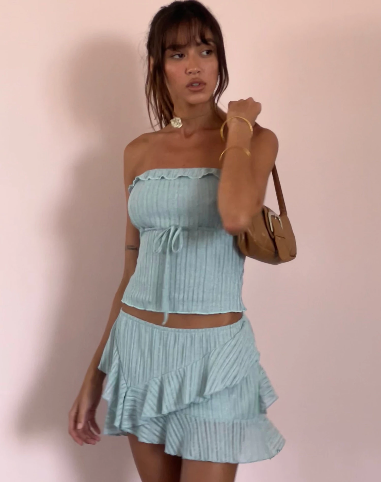 Anis Ruffle Hem Mini Skirt In Powder Blue 2 Anis Ruffle Hem Mini Skirt In Powder Blue - Image 2