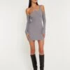 Anala Cold Shoulder Mini Dress In Flint Gray