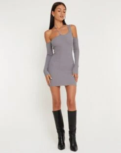 Anala Cold Shoulder Mini Dress In Flint Gray