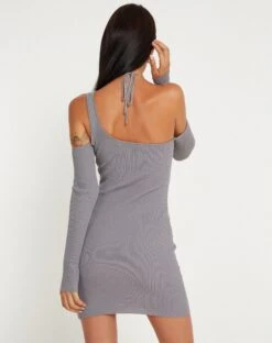 Anala Cold Shoulder Mini Dress In Flint Gray -Outlet Modi Vora Store ANALA DRESS RENJANA SHRUG FLINT GRAY 156565
