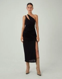 Arista Midi Dress In Black -Outlet Modi Vora Store ARISTA DRESS BLACK15322