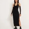 Asmala Halterneck Maxi Dress And Sleeve Set In Black Mesh