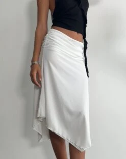 Chenoa Midi Side Split Skirt In Ivory -Outlet Modi Vora Store AYSU HALTER RUFFLE TOP BLACK CHENOA SPLIT MIDI SKIRT IVORY 3