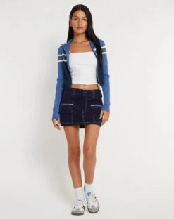 Betsy Mini Skirt In Navy With White Top Stitch -Outlet Modi Vora Store BETSY SKIRT NAVY WITH WHITE TOP STITCH 147258