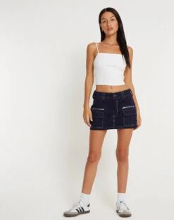 Betsy Mini Skirt In Navy With White Top Stitch -Outlet Modi Vora Store BETSY SKIRT NAVY WITH WHITE TOP STITCH 147274