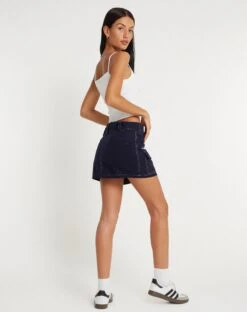 Betsy Mini Skirt In Navy With White Top Stitch -Outlet Modi Vora Store BETSY SKIRT NAVY WITH WHITE TOP STITCH 147293 2