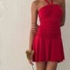 Bibi Bandeau Halterneck Mini Dress In Red