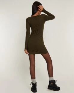Bondre Long Sleeve Bodycon Dress In Olive -Outlet Modi Vora Store BONDRE DRESS OLIVE 162404