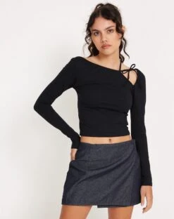 Braya Wrap Mini Skirt In Dark Indigo -Outlet Modi Vora Store BRAYA SKIRT NAVY DENIM FIERO 3807