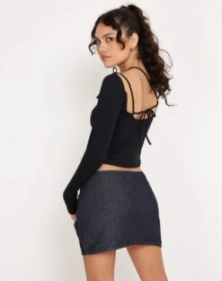 Braya Wrap Mini Skirt In Dark Indigo -Outlet Modi Vora Store BRAYA SKIRT NAVY DENIM FIERO 3810