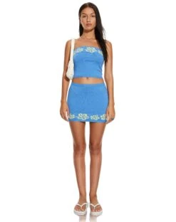 MOTEL X BARBARA Danina Mini Skirt In Blue Hibiscus -Outlet Modi Vora Store Barbs 2.0 sp ecom56116 2