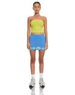 MOTEL X BARBARA Danina Mini Skirt In Blue Hibiscus