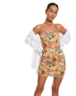 MOTEL X BARBARA Piper Mini Dress In 90s Tropical Collage -Outlet Modi Vora Store Barbs 2.0 sp ecom57467
