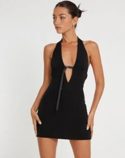 Calla Halter Mini Dress In Black -Outlet Modi Vora Store CALLA DRESS BLACK 136115