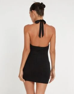 Calla Halter Mini Dress In Black -Outlet Modi Vora Store CALLA DRESS BLACK 136123