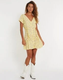 Calliope Mini Dress In Wild Flower Lemon Drop -Outlet Modi Vora Store CALLIOPE DRESS WILD FLOWER LEMON DROP 129954