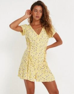 Calliope Mini Dress In Wild Flower Lemon Drop