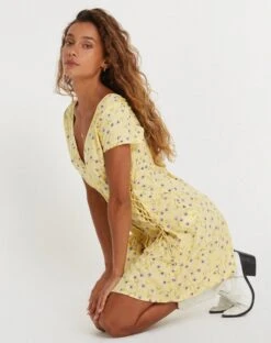 Calliope Mini Dress In Wild Flower Lemon Drop -Outlet Modi Vora Store CALLIOPE DRESS WILD FLOWER LEMON DROP 129970