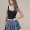 Castari Denim Pleated Mini Skirt In Acid Blue
