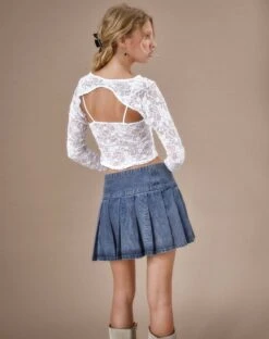 Castari Denim Pleated Mini Skirt In Acid Blue -Outlet Modi Vora Store CARLINA TOP LACE IVORY CASTARI SKIRT ACID BLUE 4 d1b658e8 1e37 4a33 8221 9243f5460262