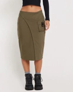 Catriona Midi Skirt In Military Khaki -Outlet Modi Vora Store CATRIONA SKIRT MILITARY KHAKI 163686