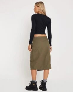 Catriona Midi Skirt In Military Khaki -Outlet Modi Vora Store CATRIONA SKIRT MILITARY KHAKI 163694