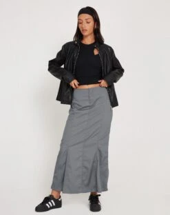 Chaeun Low Rise Midi Cargo Skirt In Grey