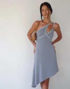 MOTEL X JACQUIE Chrissy Asymmetric Mini Dress In Slinky Grey -Outlet Modi Vora Store CHRISSY ASYMMETRIC DRESS GREY SLINKY 4