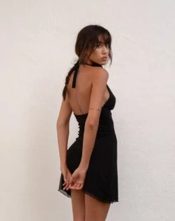 Codaline Mini Dress With Rosette Detail In Black -Outlet Modi Vora Store CODALINE MINI DRESS ROSETTE BLACK 2