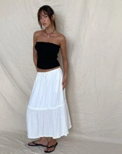 Iyana Midi Skirt In Off White -Outlet Modi Vora Store COVE BANDEAU TOP CRINKLE BLACK IYANA MIDI SKIRT OFF WHITE 9
