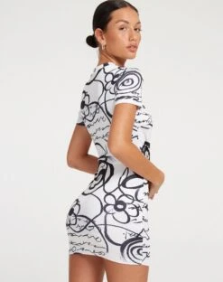 Dahara Mini Dress In Mono Doodle Black And White -Outlet Modi Vora Store DAHARA DRESS MONO DOODLE 95853