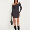 Dean Long Sleeve Mini Dress In Crinkle Charcoal
