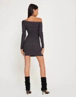 Dean Long Sleeve Mini Dress In Crinkle Charcoal -Outlet Modi Vora Store DEAN DRESS CRINKLE CHARCOAL166504