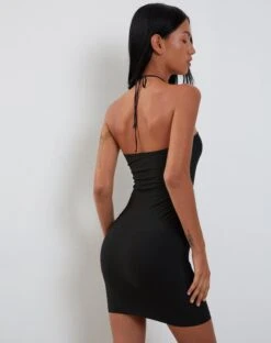 Deluna Long Sleeve Mini Dress In Black Lycra -Outlet Modi Vora Store DELUNA DRESS MESH BLACK 204383