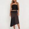 Denala Midi Skirt In Two Tone Black Satin
