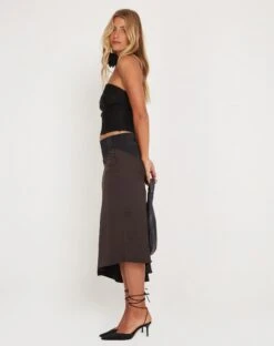 Denala Midi Skirt In Two Tone Black Satin -Outlet Modi Vora Store DENALA SKIRT PANELLED SATIN 169444