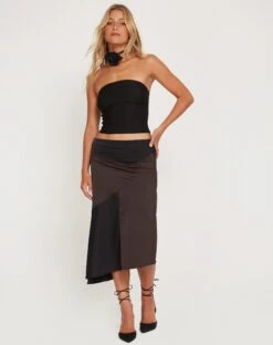 Denala Midi Skirt In Two Tone Black Satin -Outlet Modi Vora Store DENALA SKIRT PANELLED SATIN 169450